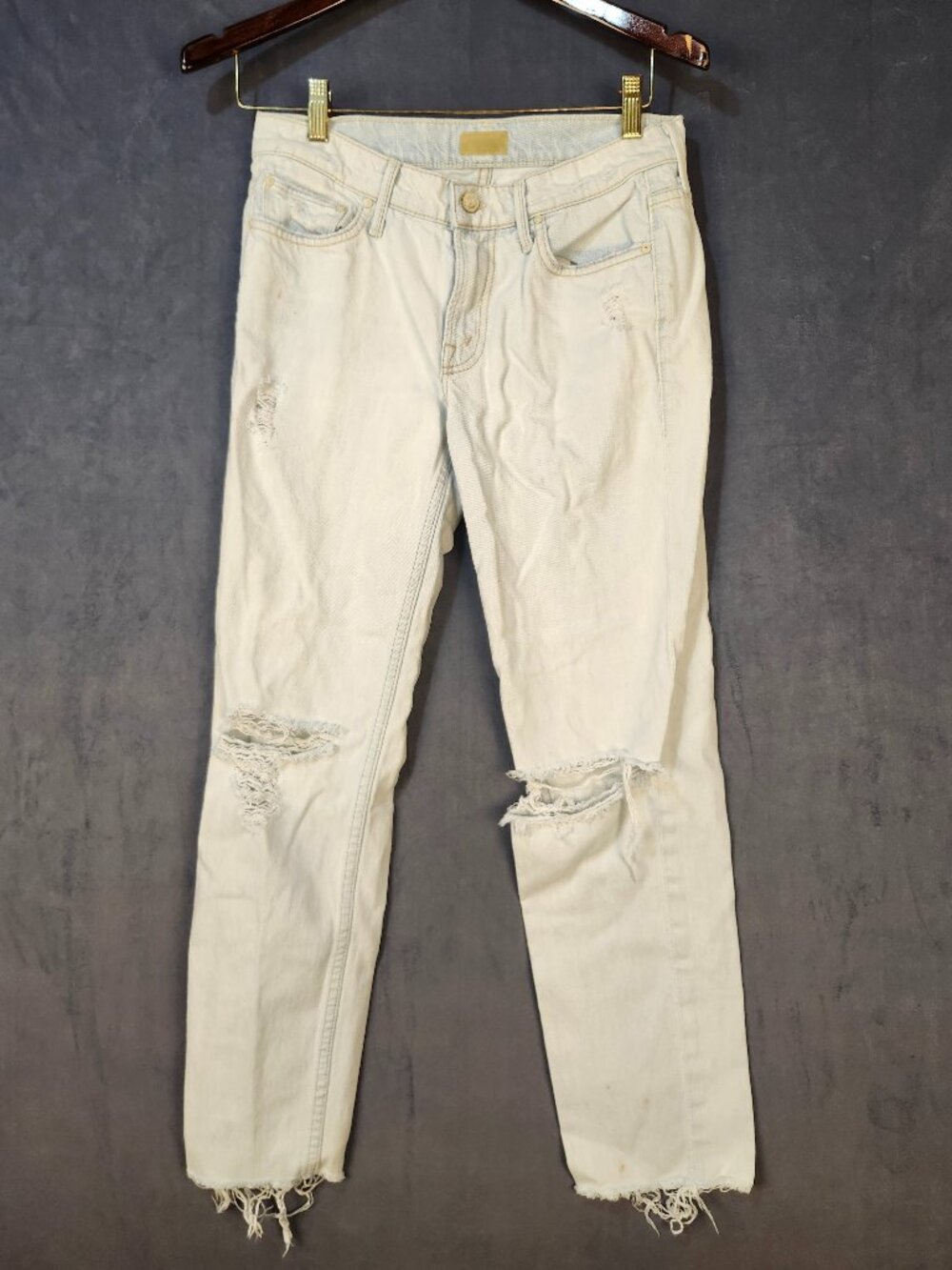 Mother The Dropout Fray Light Wash Ankle Jeans Distressed Size 26